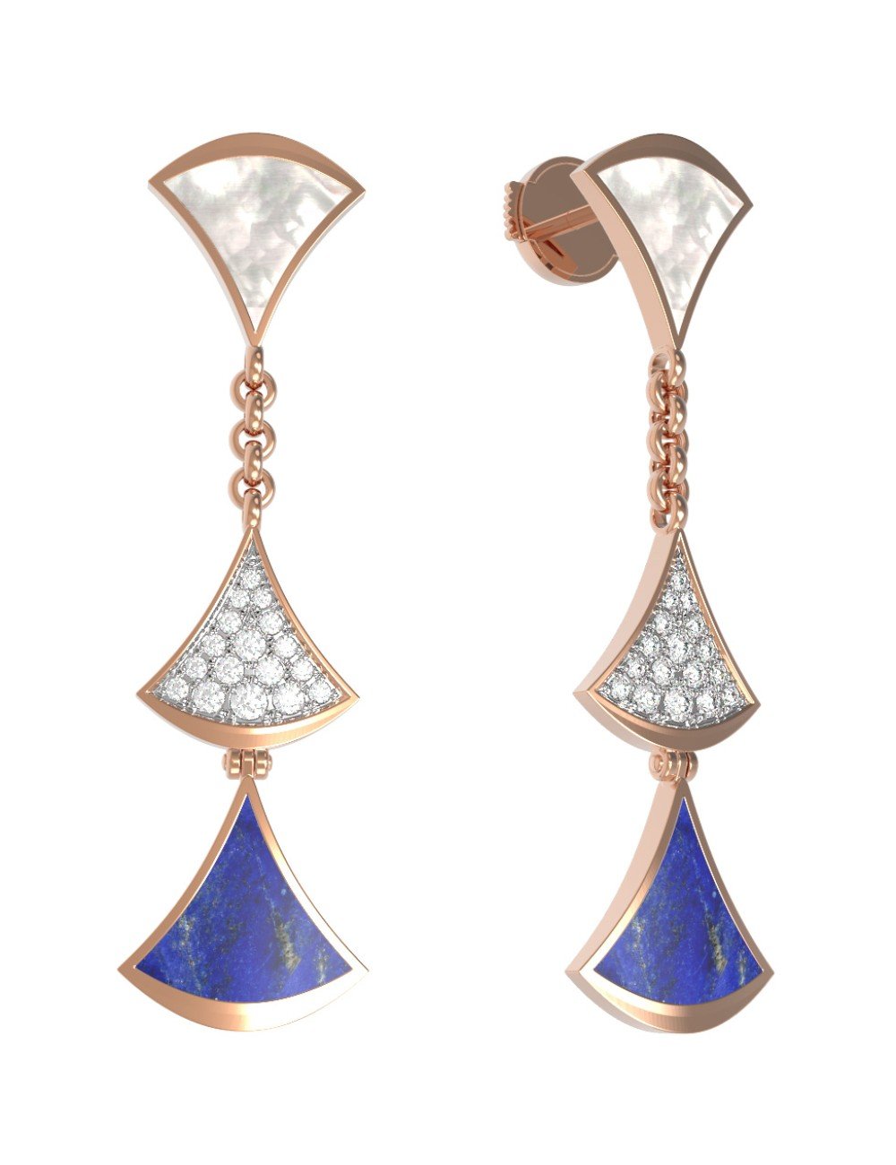 Серьги из золота c бриллиантами, лазуритом и перламутром