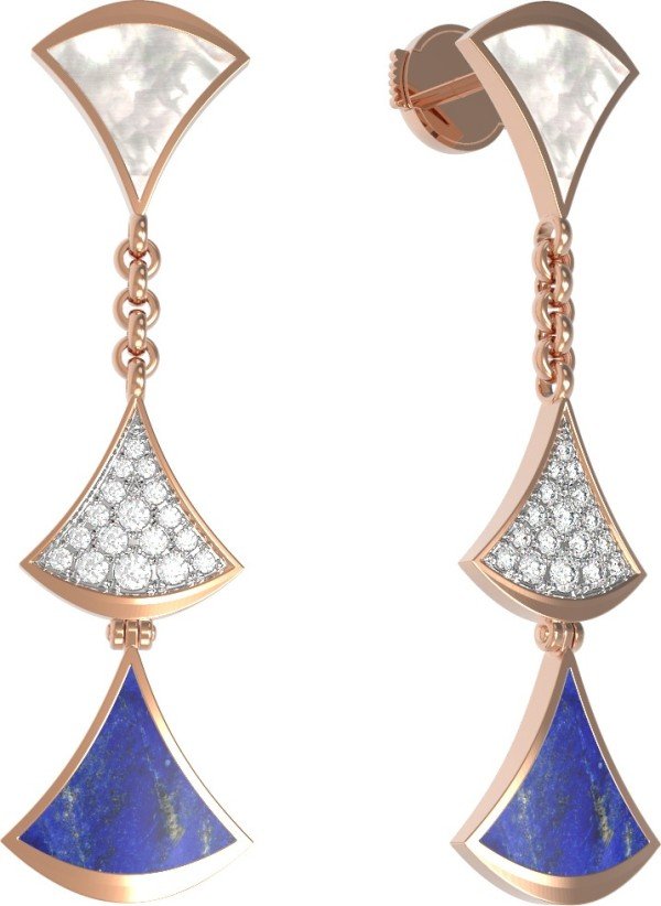 Серьги из золота c бриллиантами, лазуритом и перламутром