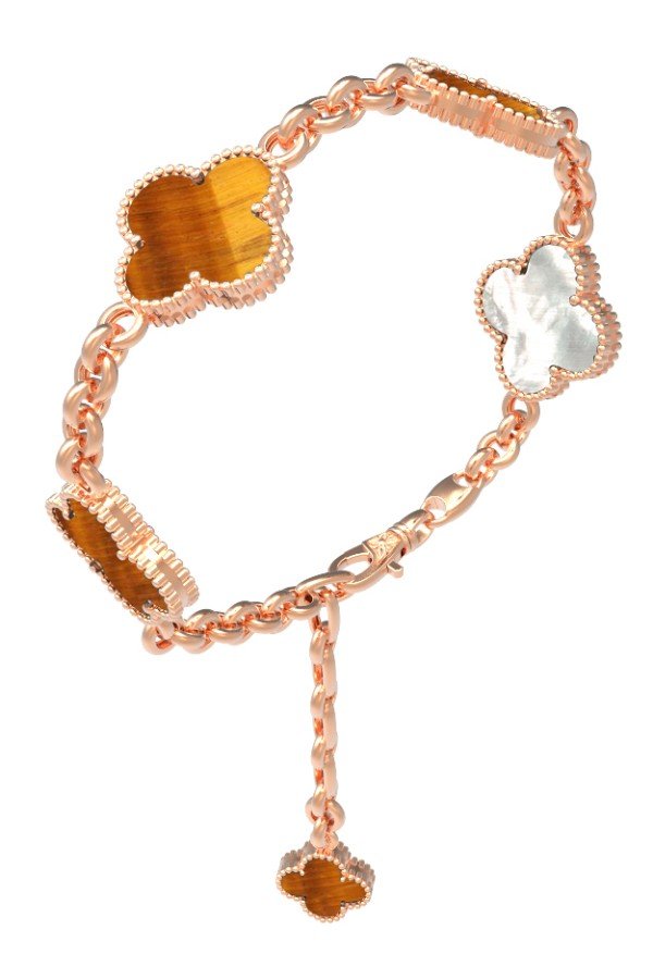 Браслет из золота c тигровым глазом и перламутром