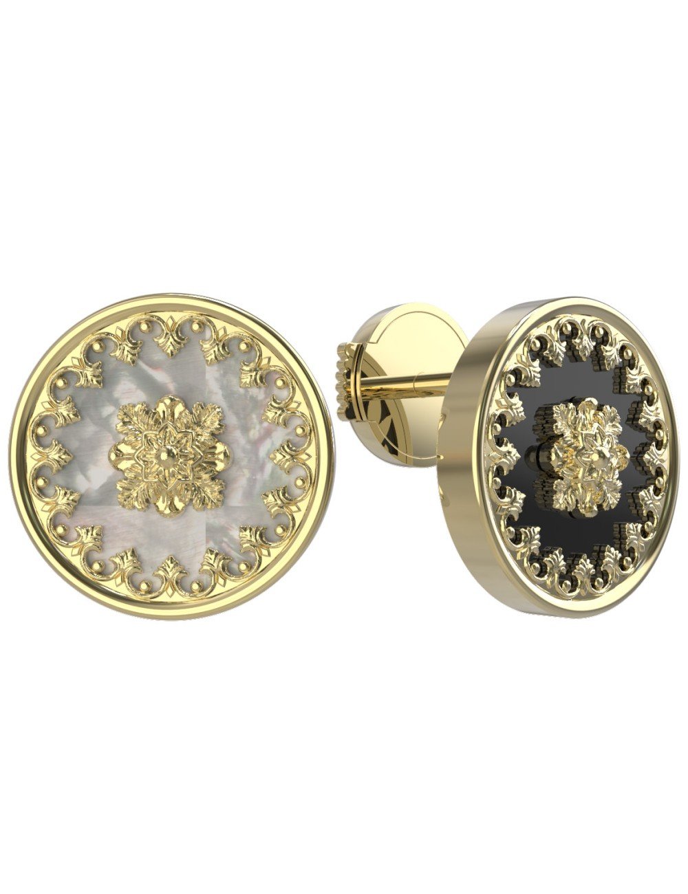 Серьги из лимонного золота c ониксом и перламутром