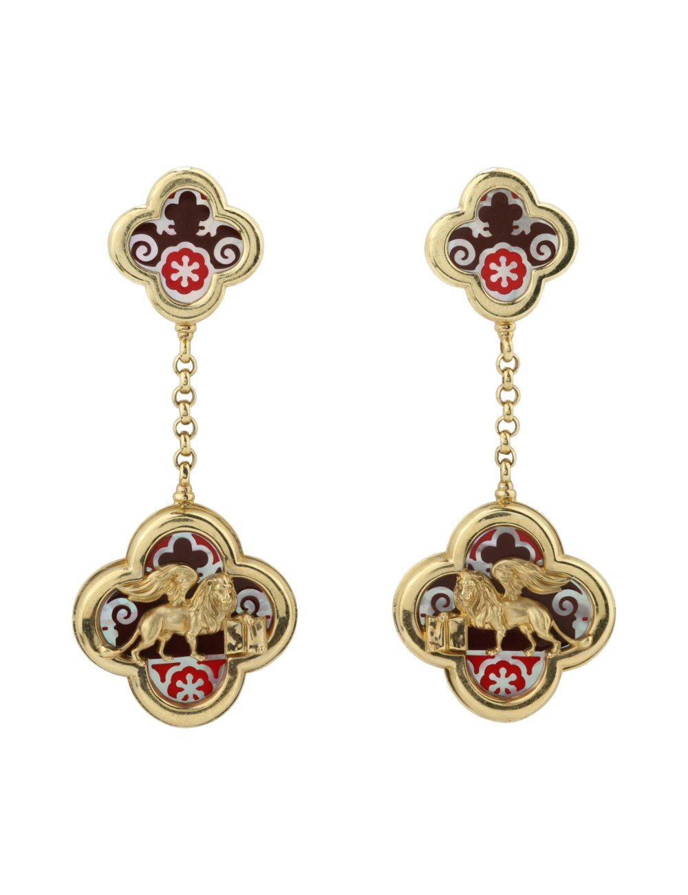 Серьги из лимонного золота c эмалью и перламутром