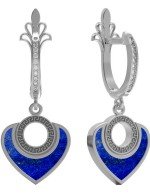 Серьги из белого золота c фианитом и лазуритом