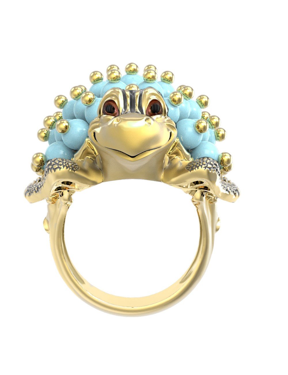 Кольцо из лимонного золота c эмалью и бирюзой