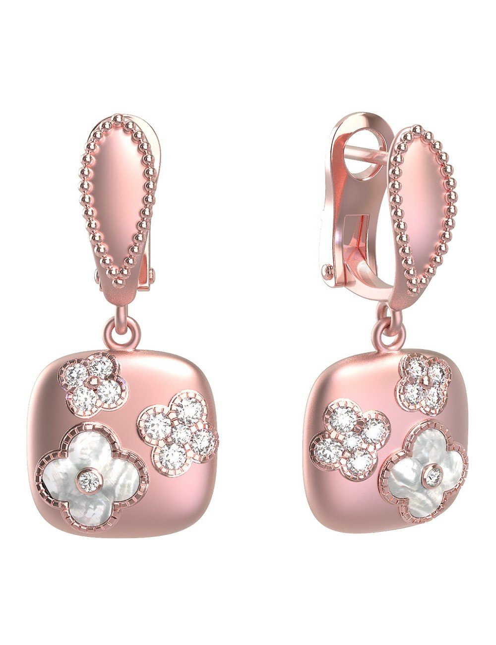 Серьги из розового золота c бриллиантами и перламутром