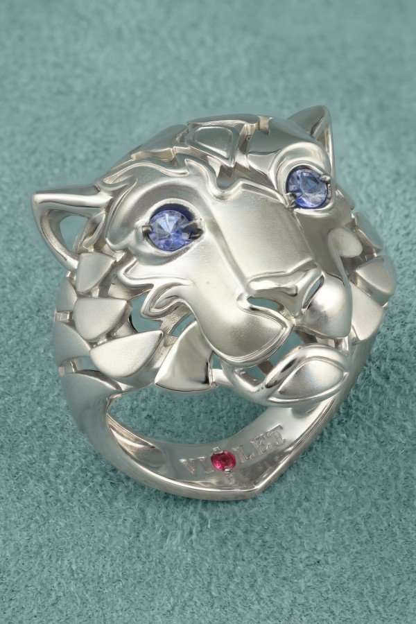 Кольцо из белого золота c сапфиром и рубином