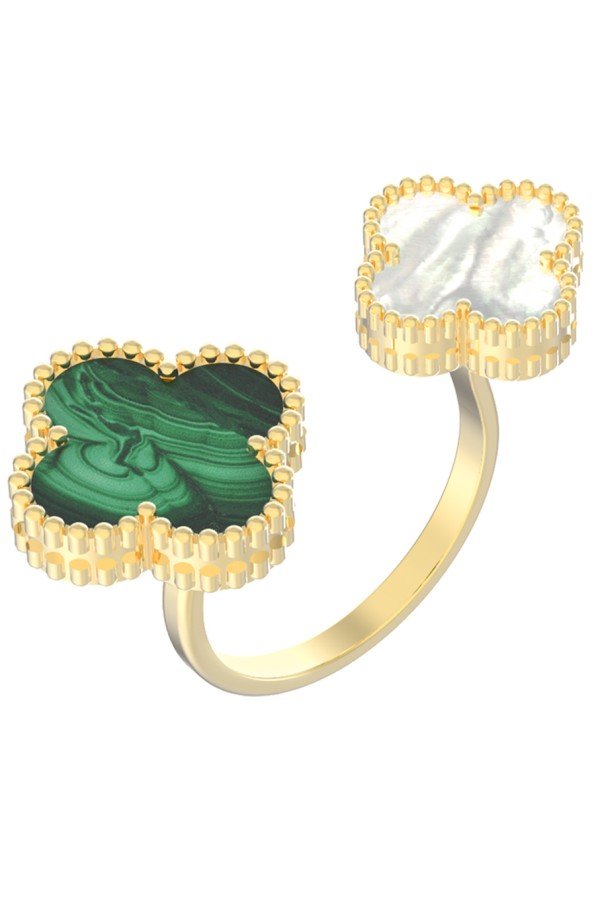 Кольцо из лимонного золота c малахитом и перламутром