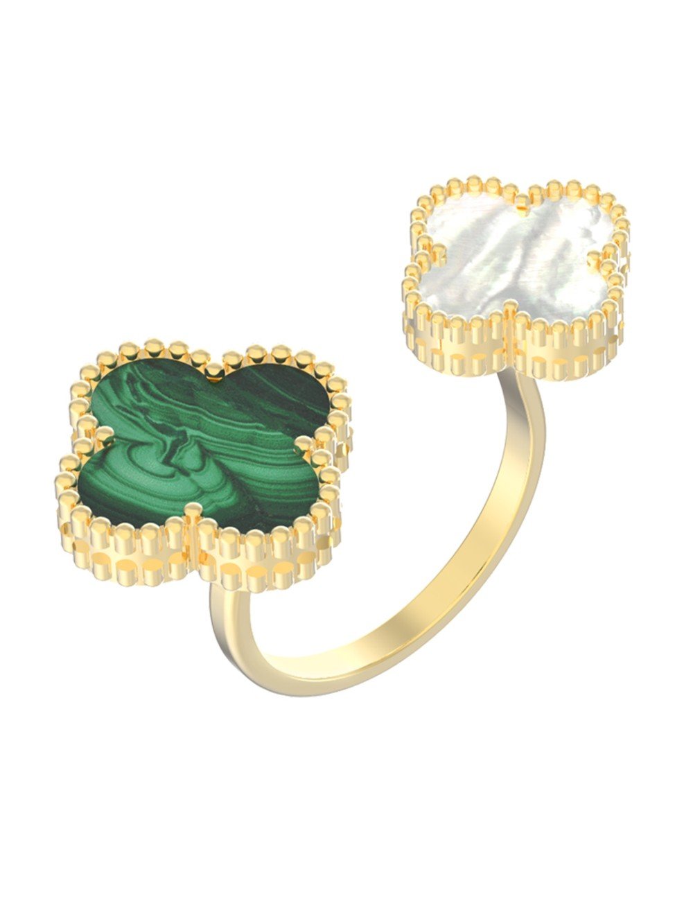 Кольцо из лимонного золота c малахитом и перламутром