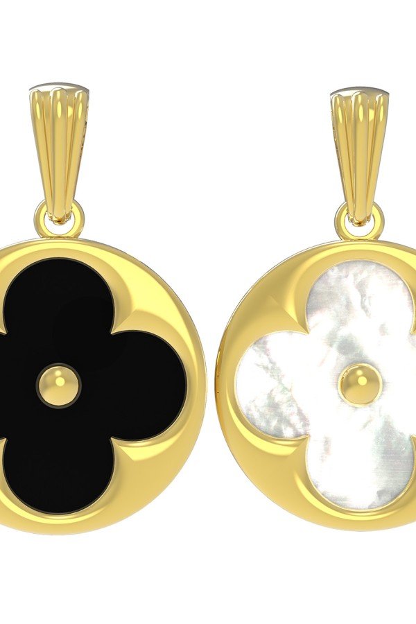 Подвеска из лимонного золота c ониксом и перламутром