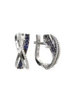 Серьги из белого золота c бриллиантами и сапфиром