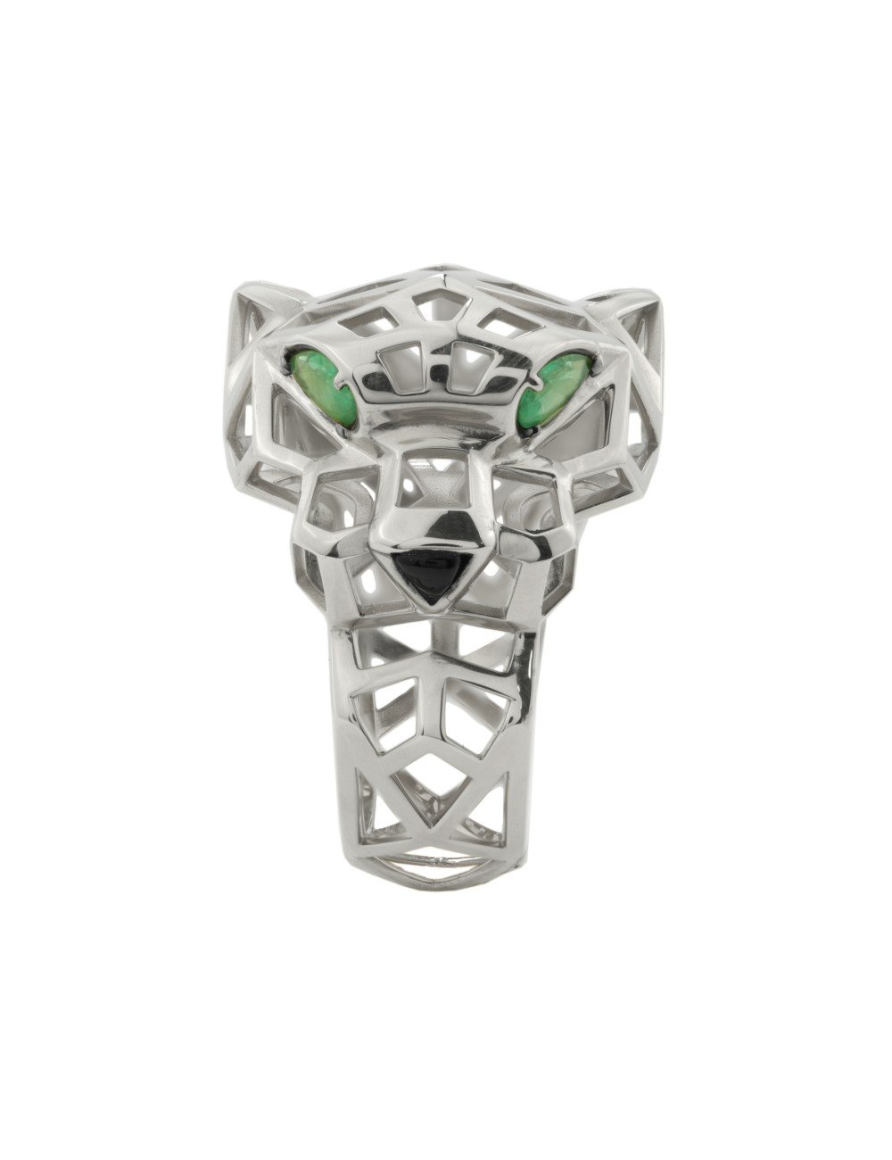 Кольцо из белого золота c изумрудом и ониксом