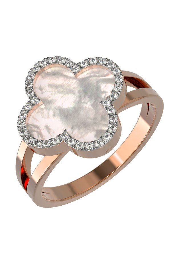 Кольцо из золота c бриллиантами и перламутром