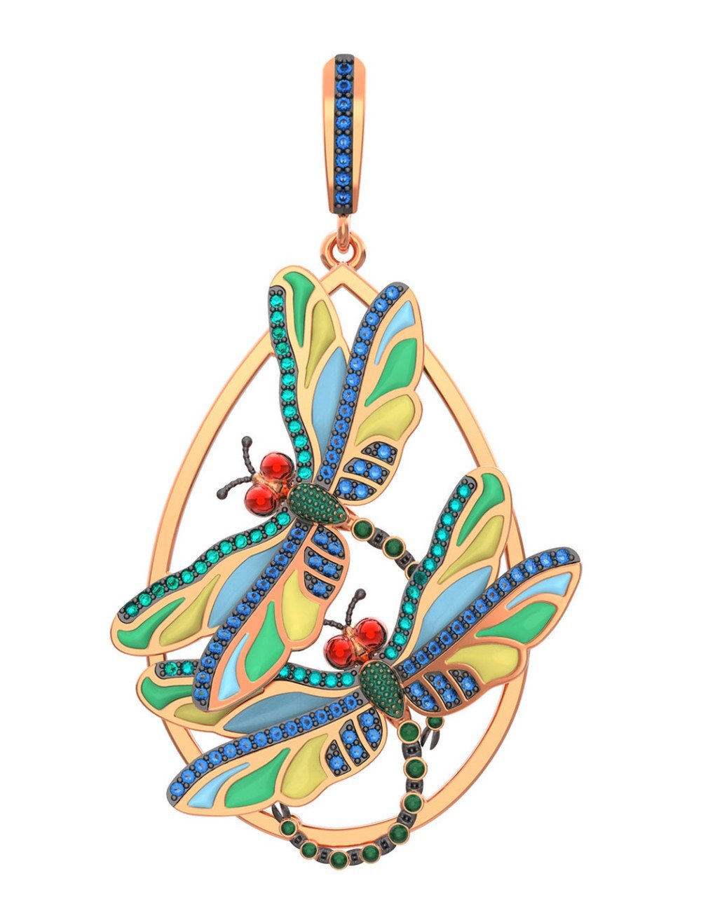 Подвеска из золота c сапфиром, изумрудом и эмалью