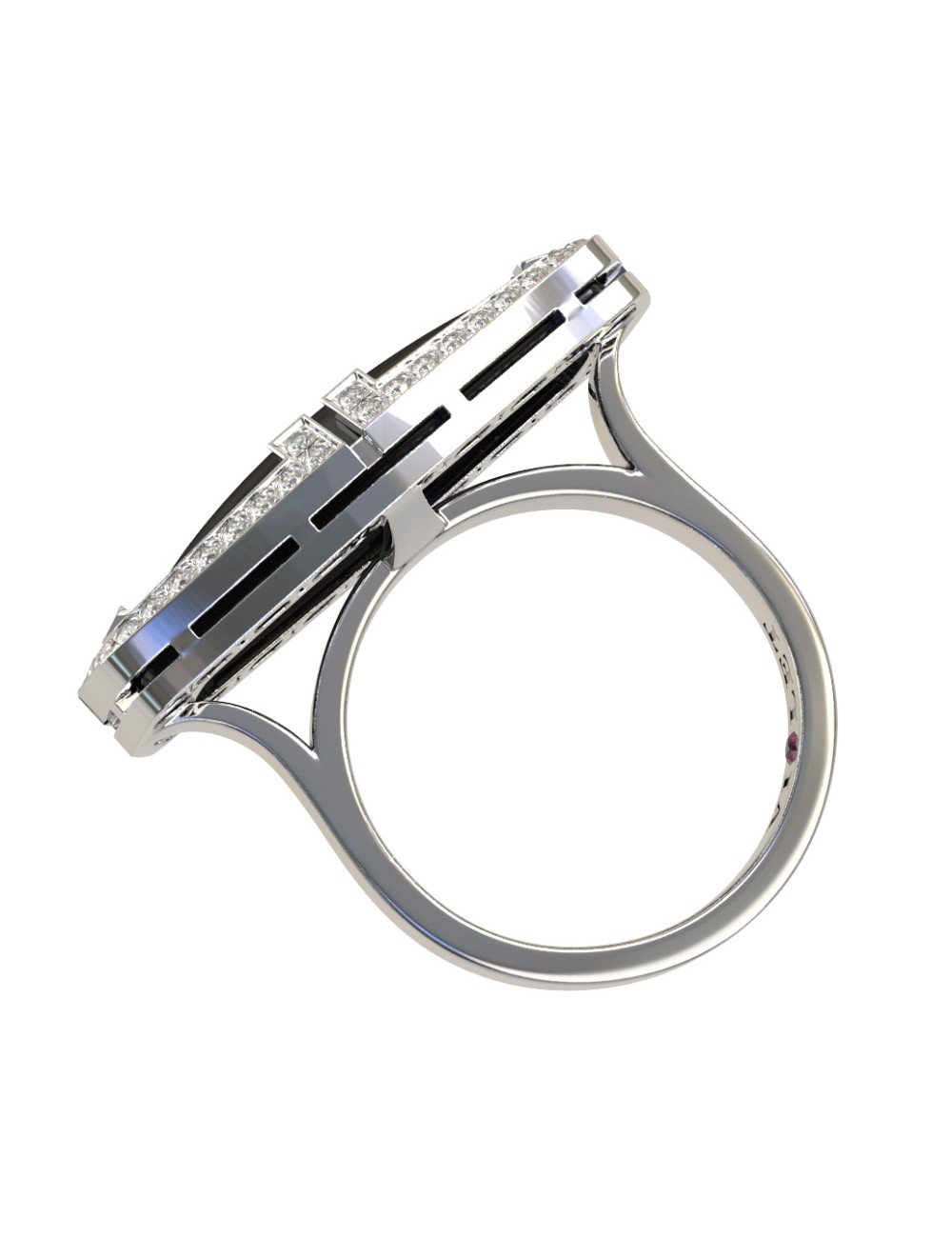 Кольцо из белого золота c бриллиантами, рубином и ониксом