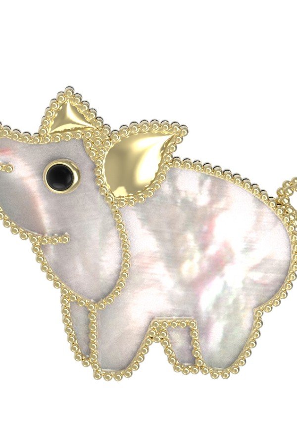 Брошь из лимонного золота c эмалью и перламутром