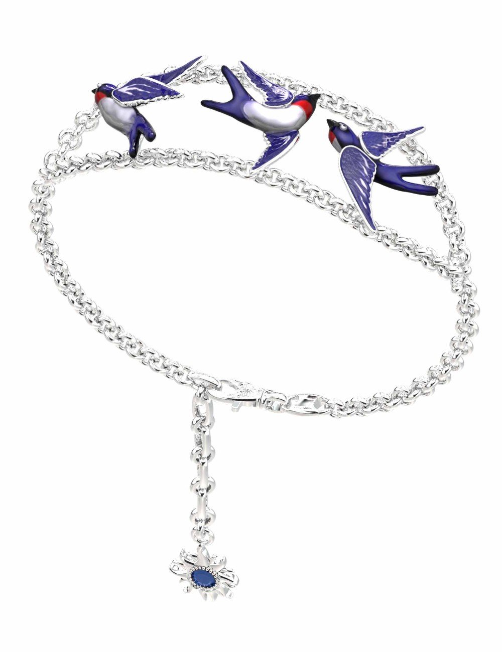 Браслет из белого золота c эмалью и сапфиром