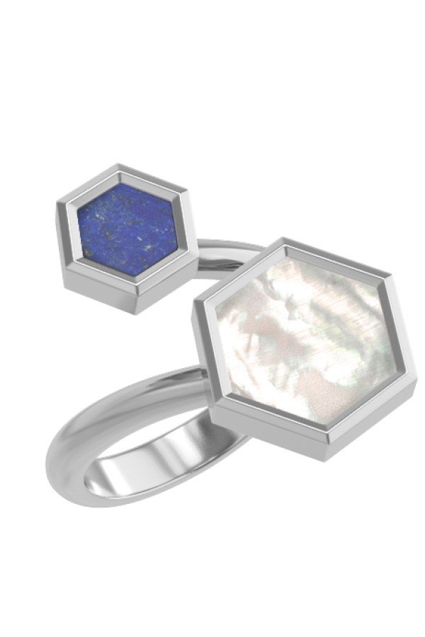 Кольцо из белого золота c лазуритом и перламутром
