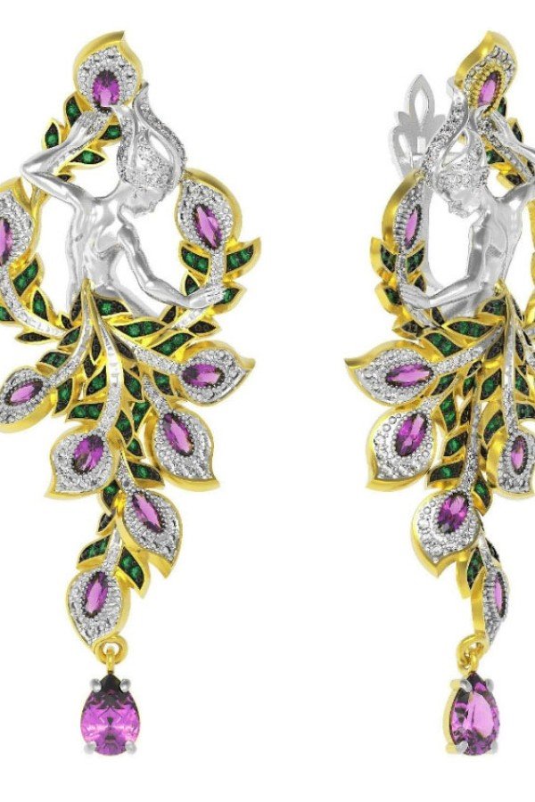 Серьги из лимонного золота c фианитом и аметистом