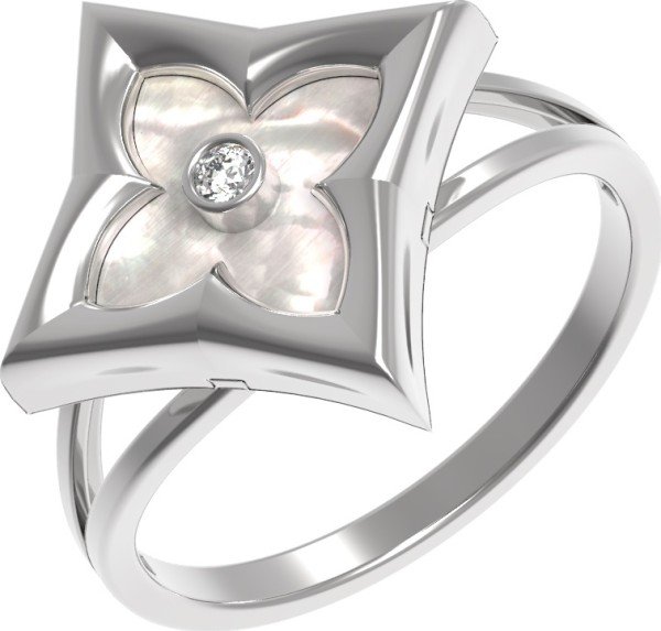 Кольцо из белого золота c бриллиантами и перламутром