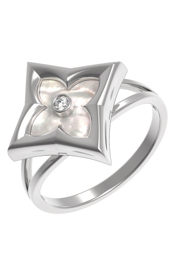 Кольцо из белого золота c бриллиантами и перламутром