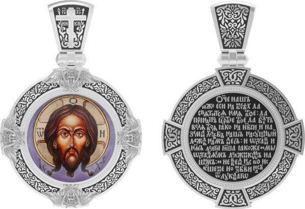 Образок из белого золота c эмалью и иконописью