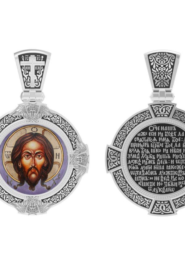 Образок из белого золота c эмалью и иконописью