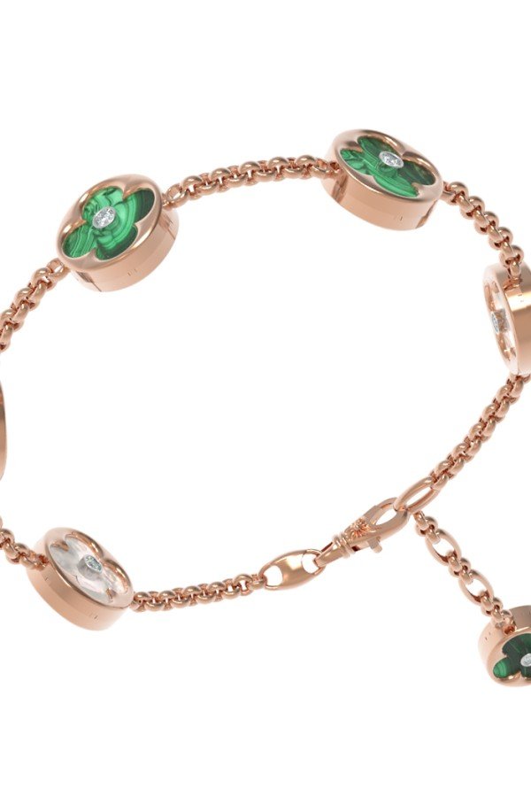 Браслет из золота c бриллиантами, малахитом и перламутром