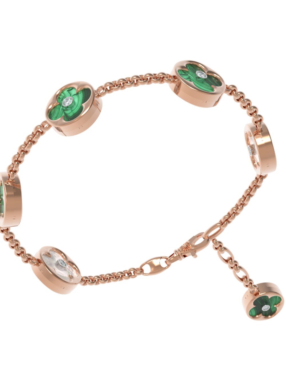 Браслет из золота c бриллиантами, малахитом и перламутром