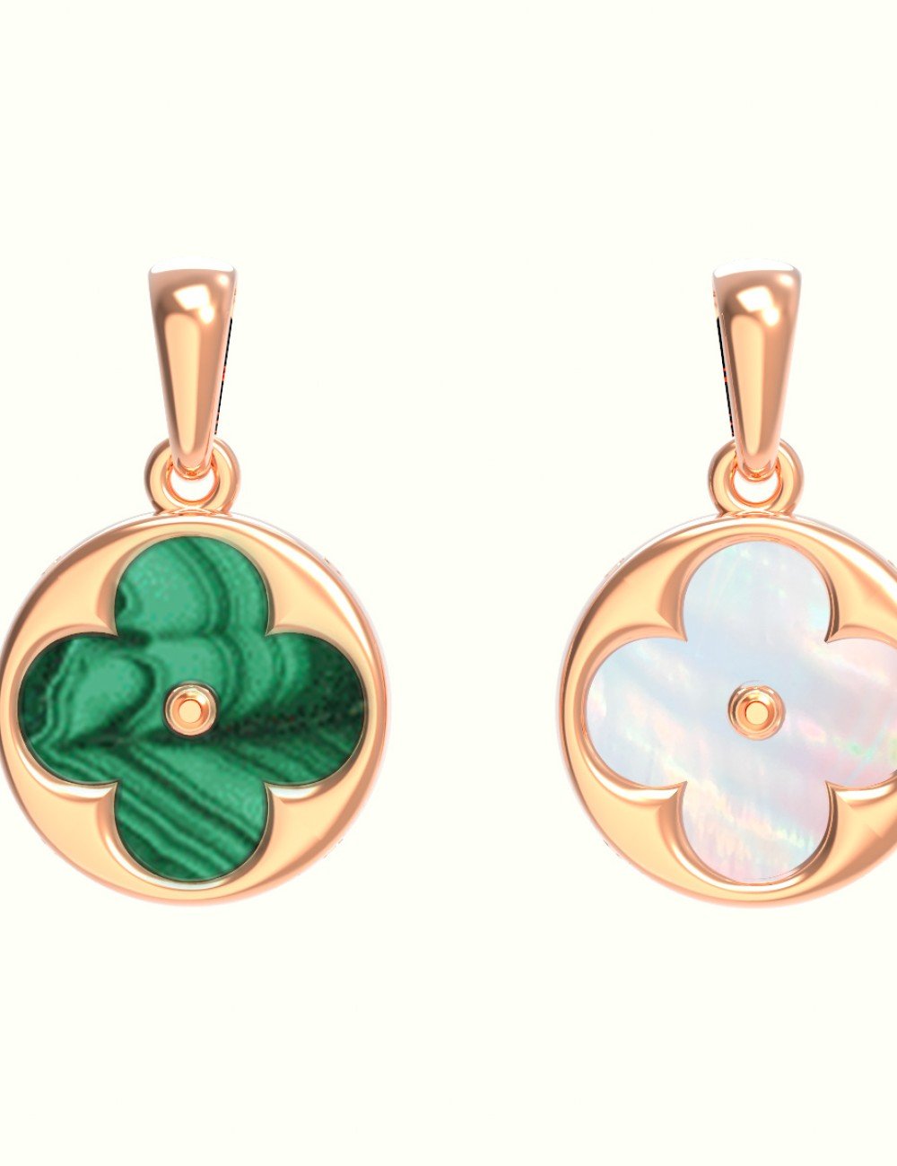 Подвеска из золота c малахитом и перламутром