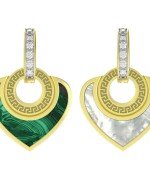 Подвеска из лимонного золота c фианитом, малахитом и перламутром