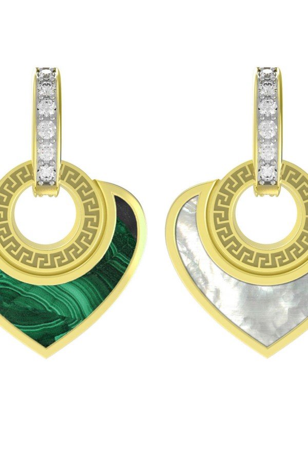 Подвеска из лимонного золота c фианитом, малахитом и перламутром