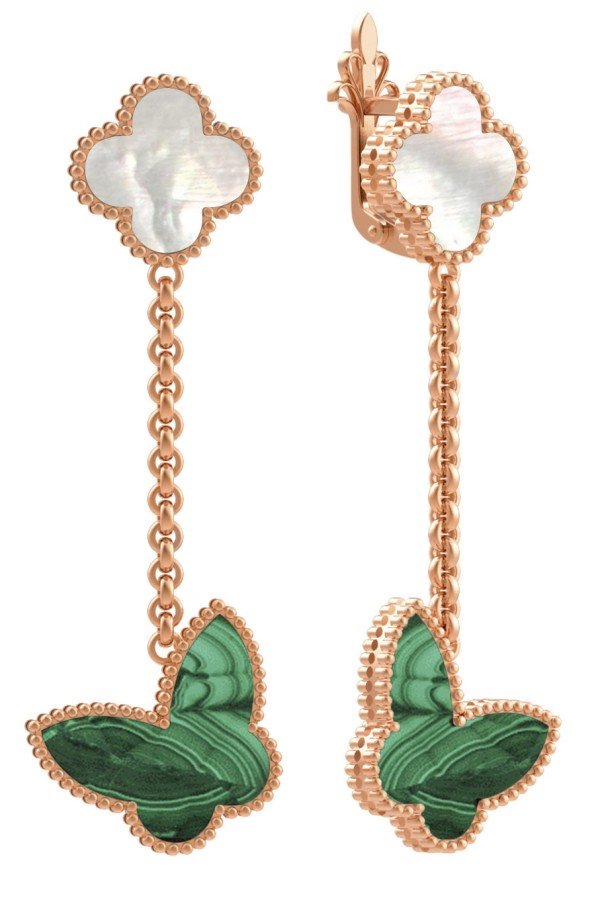 Серьги из золота c малахитом и перламутром