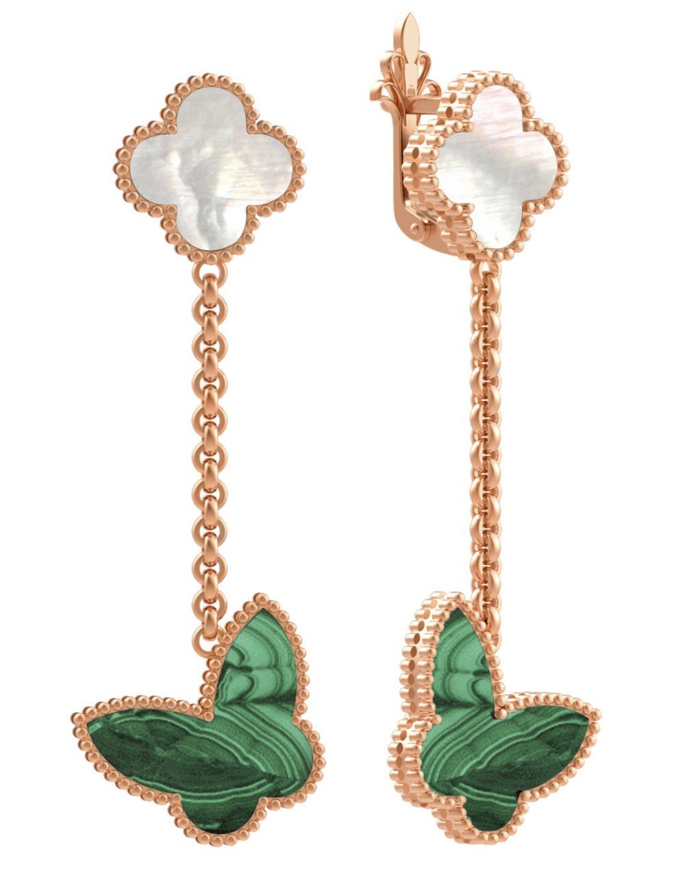 Серьги из золота c малахитом и перламутром