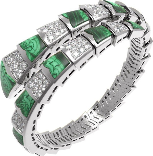 Браслет из белого золота c бриллиантами и малахитом