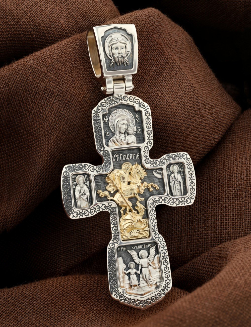 Крест из серебра 925 пробы и золота 585 пробы