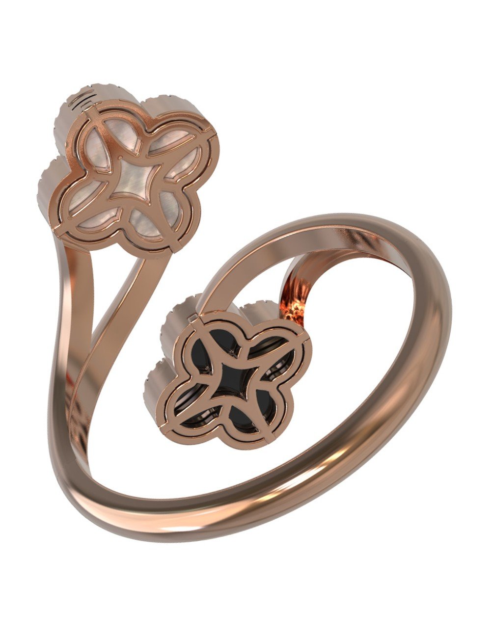 Кольцо из золота c бриллиантами, ониксом и перламутром