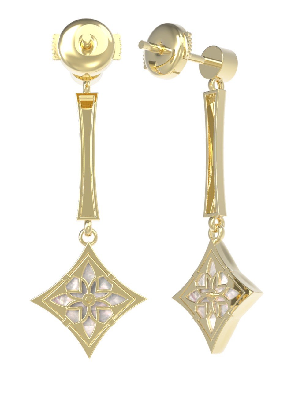 Серьги из лимонного золота c фианитом и перламутром