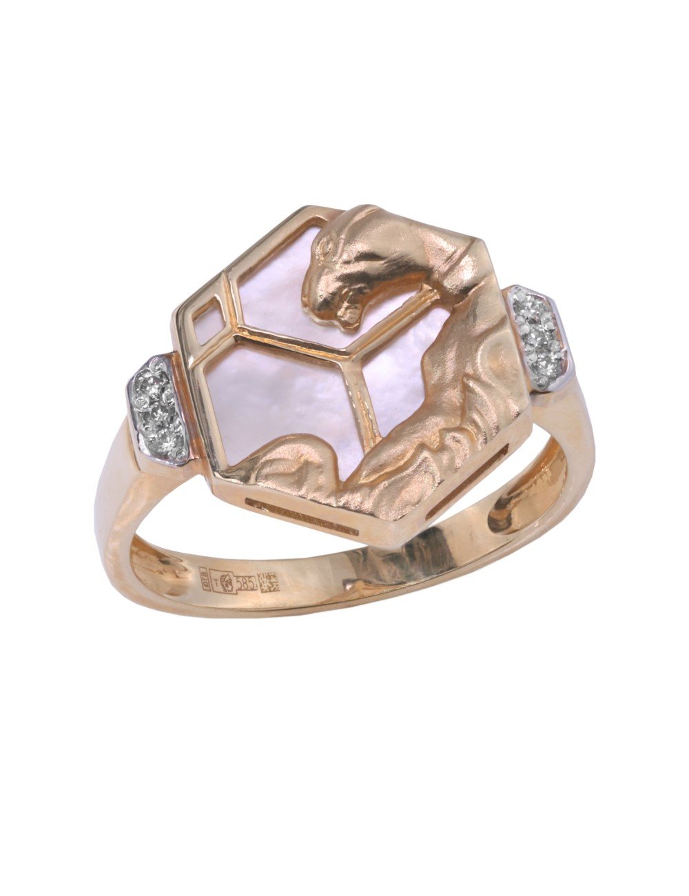 Кольцо из золота c бриллиантами и перламутром