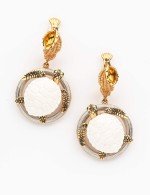 Серьги из золота c эмалью и бивнем мамонта