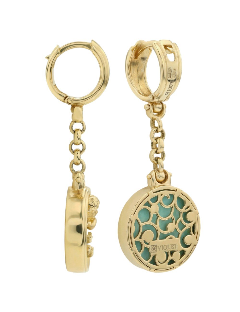 Серьги из лимонного золота c бирюзой и перламутром