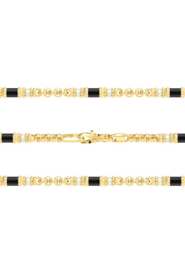 Цепь из лимонного золота c жемчугом и ониксом