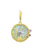 Подвеска из лимонного золота c бирюзой, аметистом и эмалью