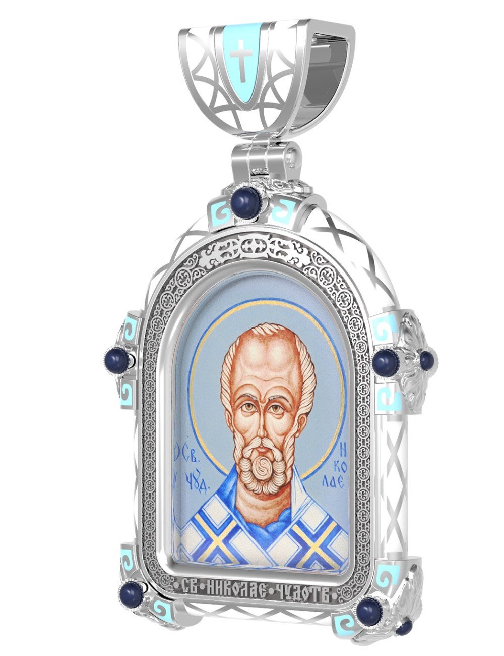 Образок из белого золота c эмалью и иконописью