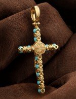 Крест из лимонного золота c бирюзой