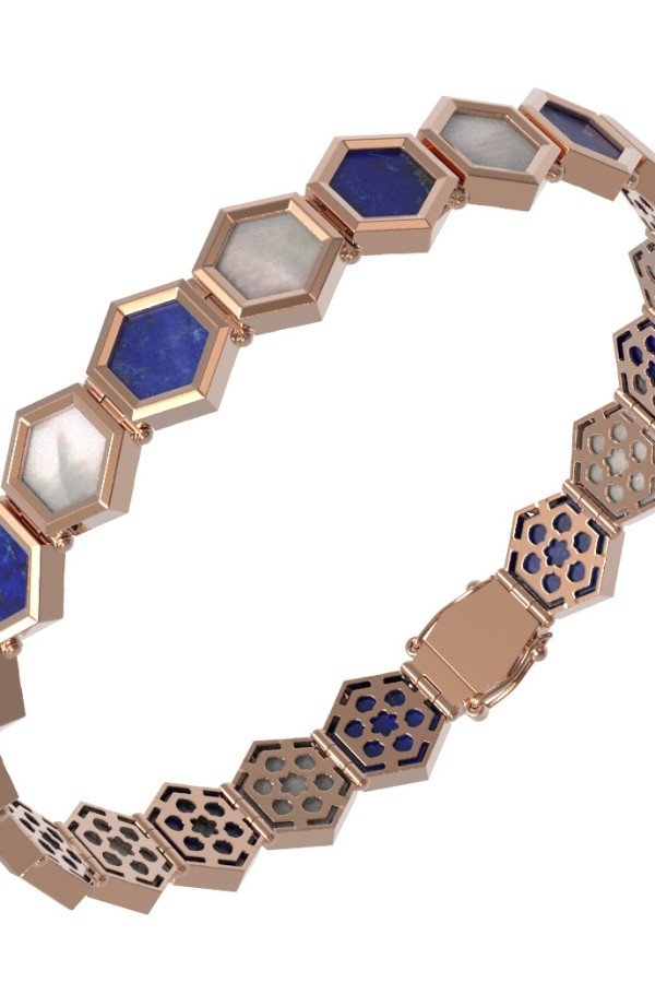 Браслет из золота c лазуритом и перламутром