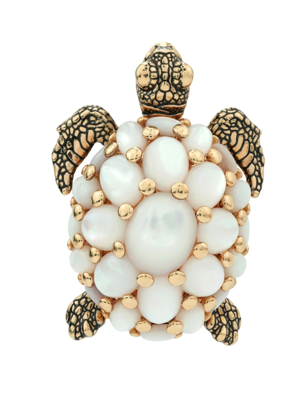 Брошь из золота c эмалью и перламутром