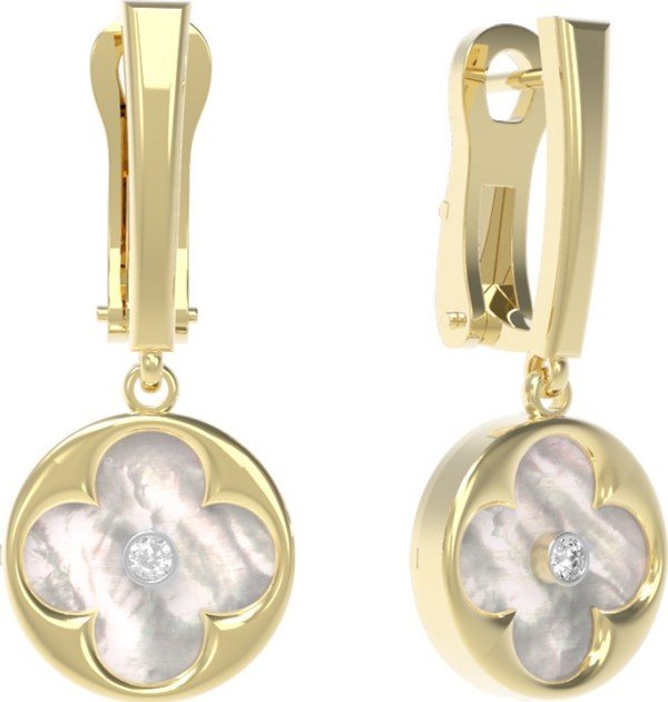Серьги из лимонного золота c бриллиантами и перламутром