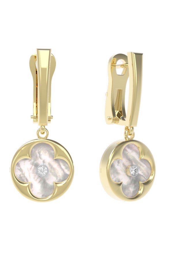 Серьги из лимонного золота c бриллиантами и перламутром