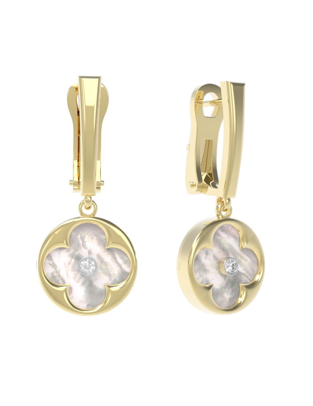 Серьги из лимонного золота c бриллиантами и перламутром