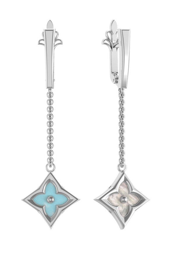 Серьги из белого золота c бирюзой и перламутром