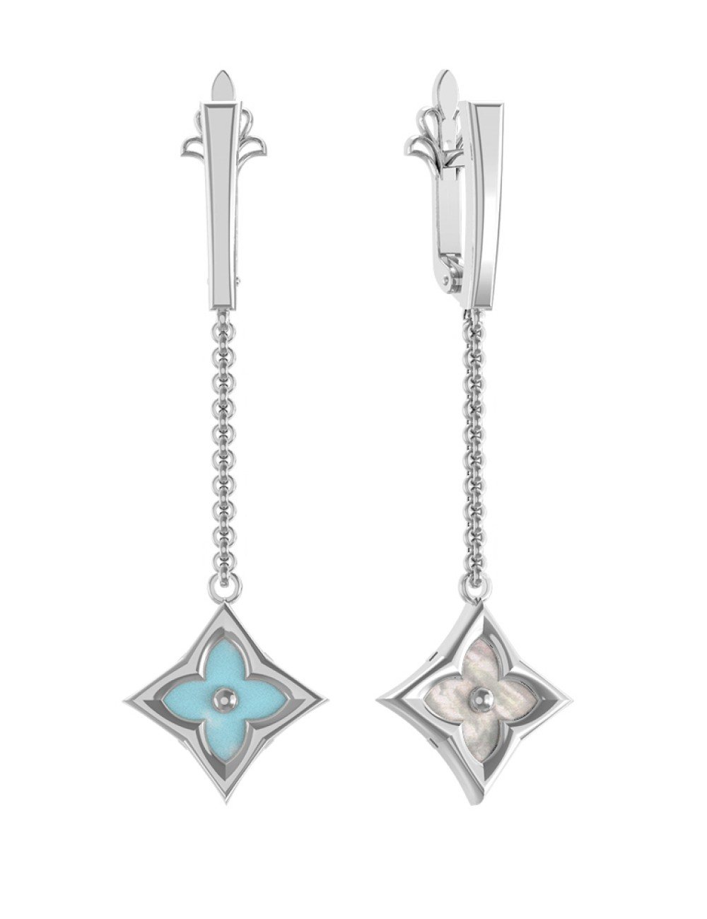 Серьги из белого золота c бирюзой и перламутром